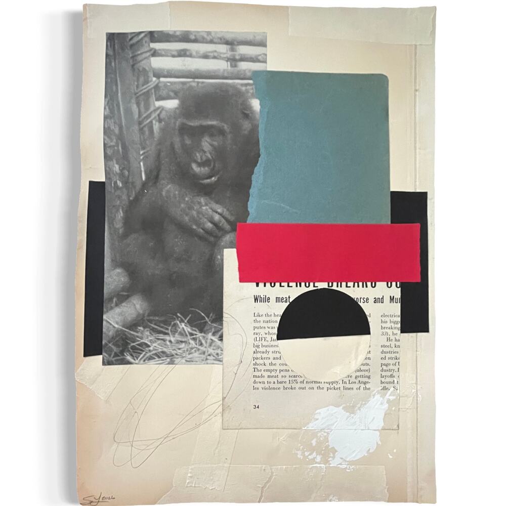 Original Mixed Media Modern Art Collage "Zeugma" 9x12.5" Signed